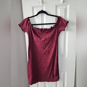 Shein Ribbed Burgundy Dress